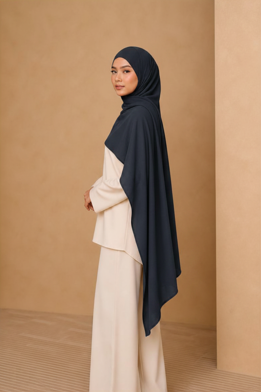 Crinkle Hijab-Midnight Navy