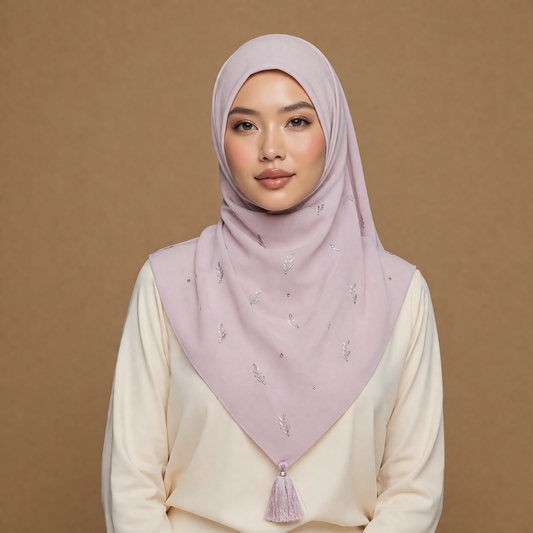 Floral Embroidered Tassel Hijab-Beige