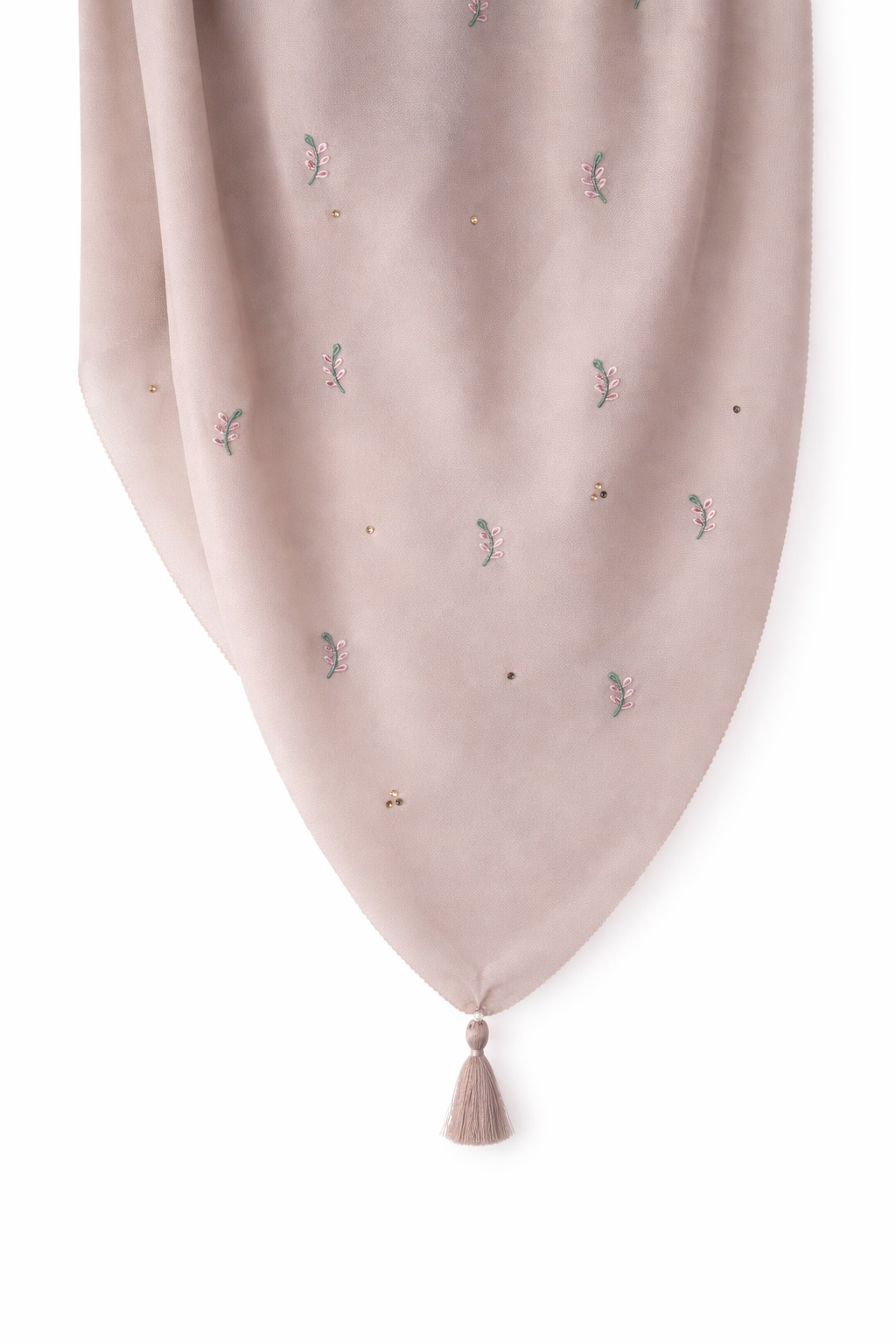 Floral Embroidered Tassel Hijab-Beige