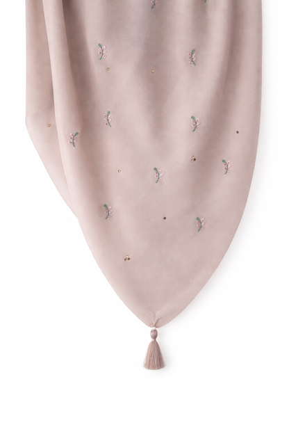 Floral Embroidered Tassel Hijab-Beige
