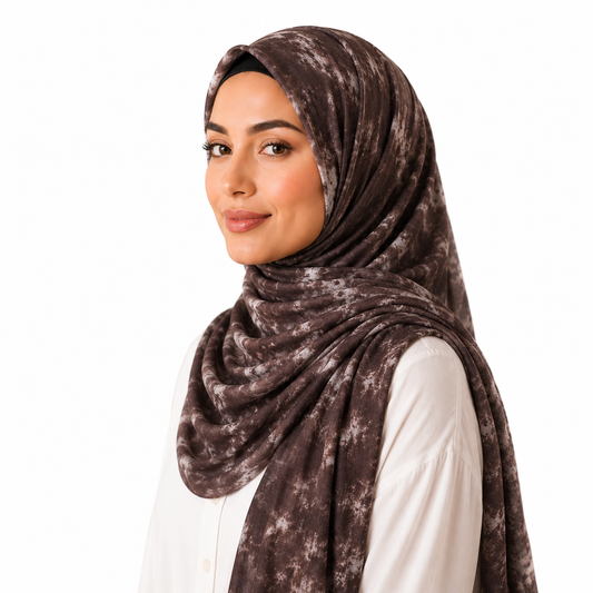 Printed Modal Hijab-Mocha Brown