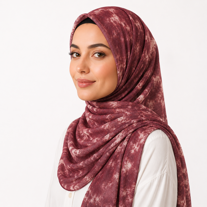 Printed Modal Hijab-Dusty Burgundy