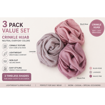 3 Pack Crinkle Hijab Soft Pastel Set
