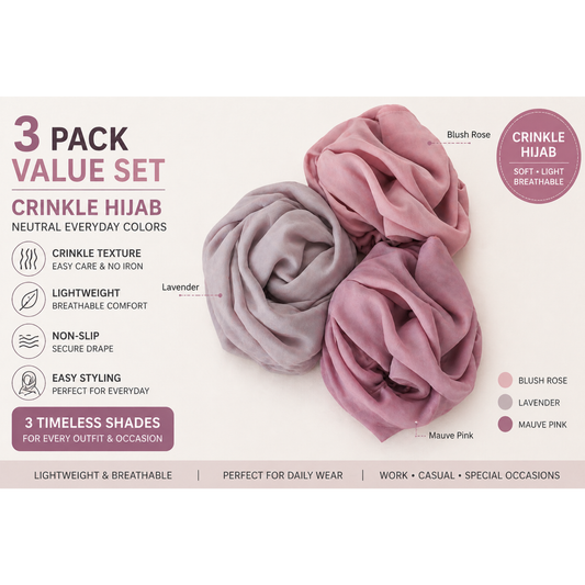 3 Pack Crinkle Hijab Soft Pastel Set