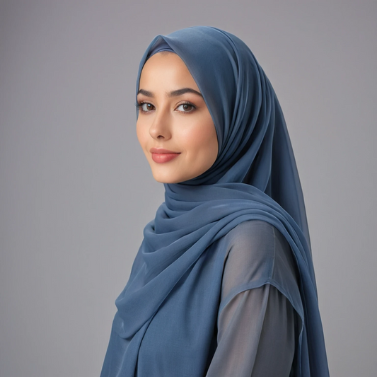 Denim blue chiffon hijab for women – soft, lightweight and elegant
